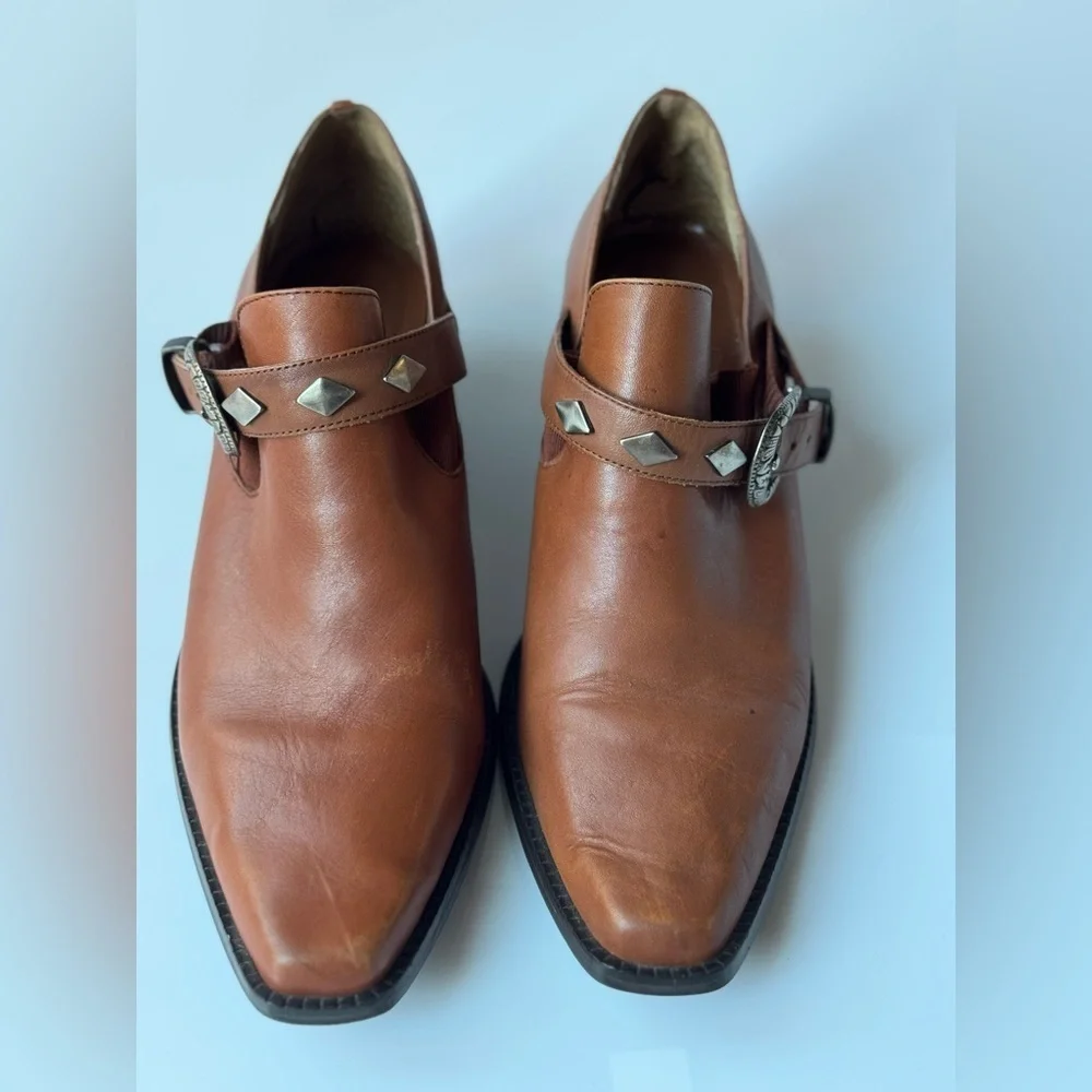 Dingo Western Leather Buckle Heeled Shoes – Brown, Size 9M (Made in Brazil)